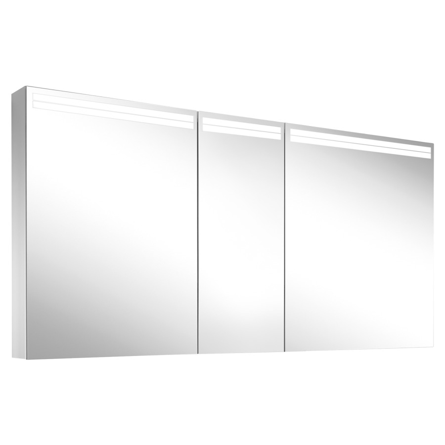Armoire de toilette Schneider ARANGA TW
149.5 x 70 x 12 cm
Profilé en aluminium, montage UP/AP
3&nbsp;portes à double miroir (60/30/60)
éclairage LED, 1 x 38 Watt, 1 x 24 Watt
Tunable White, dimmable, 2000-6500 Kelvin
10420 Lumen, 2 prises doubles 
1 x en haut à droite changeable à gauche
et 1 x en bas sur la paroi intermédiaire à droite
clavier à membrane à l'intérieur à gauche
sur le profil latéral, 6 tablettes en verre
IP44, Classe d’énergie C
