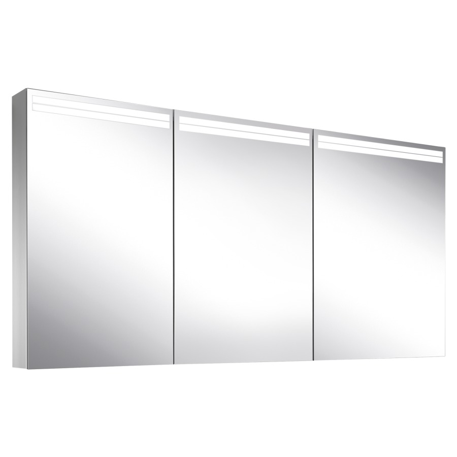 Armoire de toilette Schneider ARANGA TW
149.5 x 70 x 12 cm
Profilé en aluminium, montage UP/AP
3&nbsp;portes à double miroir (50/50/50)
éclairage LED, 1 x 38 Watt, 1 x 24 Watt
Tunable White, dimmable, 2000-6500 Kelvin
10420 Lumen, 2 prises doubles 
1 x en haut à droite changeable à gauche
et 1 x en bas sur la paroi intermédiaire à droite
clavier à membrane à l'intérieur à gauche
sur le profil latéral, 6 tablettes en verre
IP44, Classe d’énergie C