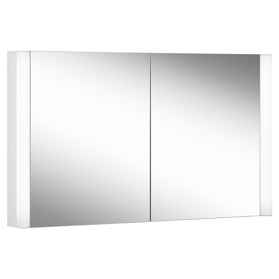 Armoire de toilette Schneider EASY LED
129.5 x 70 x 13.8 cm
Profilé en aluminium, montage AP
2&nbsp;portes à double miroir
éclairage LED, 2 x 11 Watt
3000/4000 Kelvin, 3467-3678 Lumen
sans interrupteur, 1&nbsp;prise double
en haut à droite, changeable à gauche
4 tablettes en verre
IP44, Classe d’énergie C