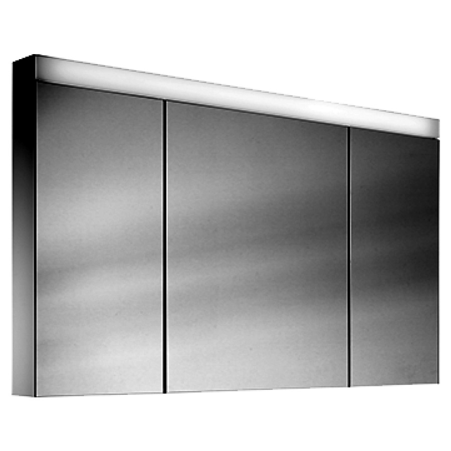 Armoire de toilette Schneider PATA LED
profil en aluminium
130 x 70/76 x 12 cm
2 double prises de courant
en haut à droite changeable
à gauche et en bas
à la paroi intermédiaire
à droite, 3 portes à double
miroir (35/60/35), éclairage
LED direct en haut 23 W, IP24