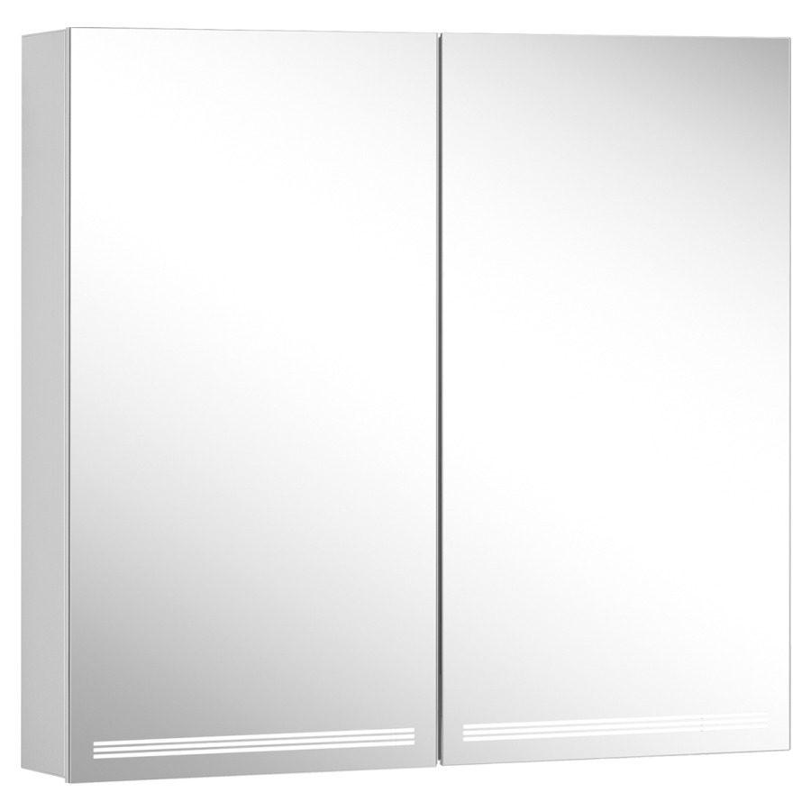 Armoire de toil. Schneider GRACE TW
79.5 x 70 x 12 cm
profil en aluminium
pour montage AP, prises double
en haut à droite ou à gauche
2 portes à double miroir
éclairage LED indirect en haut
et en bas 2 x 20 W, dimmable
séparément commutable
2000-6500 K, bouton pour les
fonctions à l'intérieur du
profilé latéral
miroir grossissant, IP44