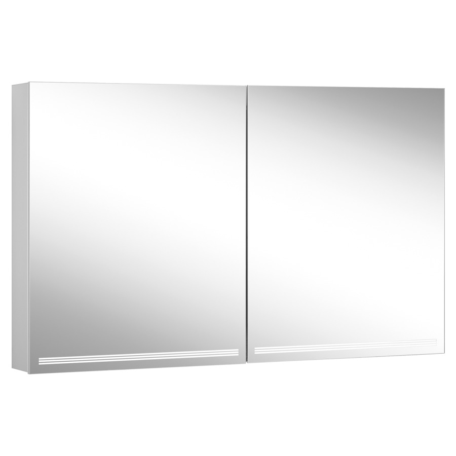 Armoire de toil. Schneider GRACE TW
119.5 x 70 x 12 cm
profil en aluminium
pour montage AP, prises double
en haut à droite ou à gauche
2 portes à double miroir
éclairage LED indirect en haut
et en bas 2 x 30 W, dimmable
séparément commutable
2000-6500 K, bouton pour les
fonctions à l'intérieur du
profilé latéral
miroir grossissant, IP44