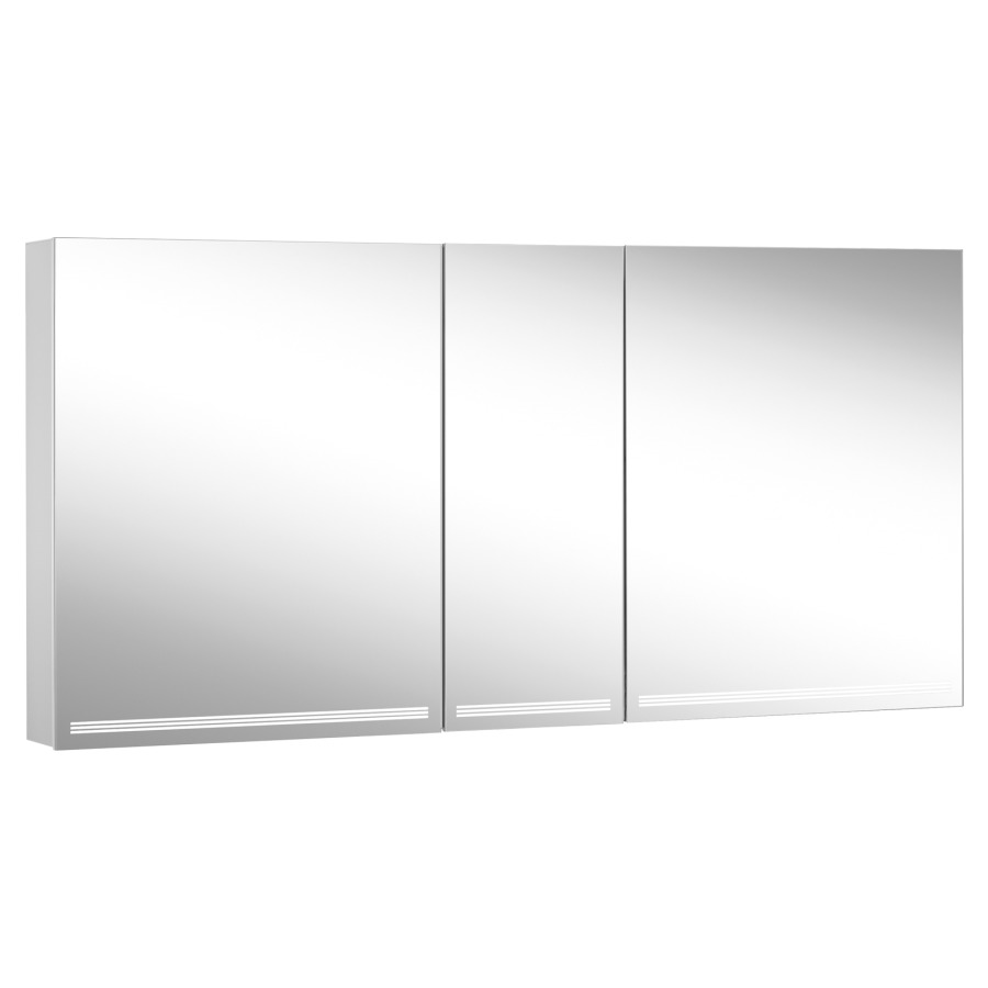 Armoire de toil. Schneider GRACE TW
149.5 x 70 x 12 cm
profil en aluminium
pour montage AP, prises double
en haut à droite ou à gauche
3 portes à double miroir
(60/30/60), éclairage LED
indirect en haut et en bas
2 x 38 W, dimmable, séparément
commutable, 2000-6500 K
bouton pour les fonctions à
l'intérieur du profilé latéral
miroir grossissant, IP44