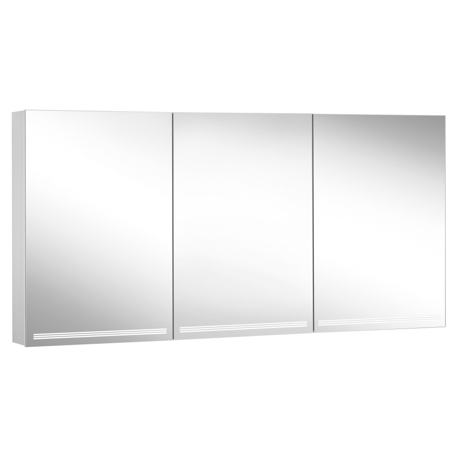 Armoire de toil. Schneider GRACE TW
149.5 x 70 x 12 cm
profil en aluminium
pour montage AP, prises double
en haut à droite ou à gauche
3 portes à double miroir
(50/50/50)
éclairage LED indirect en haut
et en bas 2 x 38 W, dimmable
séparément commutable
2000-6500 K, bouton pour les
fonctions à l'intérieur du
profilé latéral
miroir grossissant, IP44