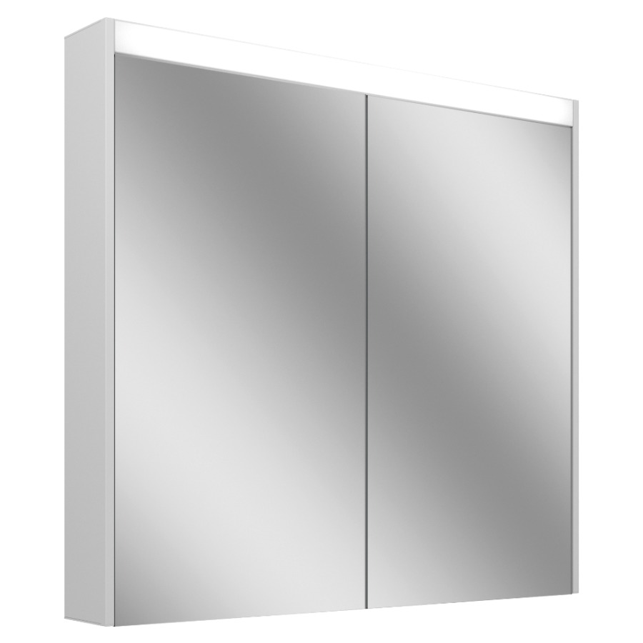 Armoire de toilette Schneider OBJECT Line Comfort LED
profil en aluminium, p. montage AP ou UP
89.5 x 74.3 x 12.3 cm
prise double en haut à droite
ou à gauche, 2 portes à double
miroir, éclairage LED direct
en haut 14 W, IP44