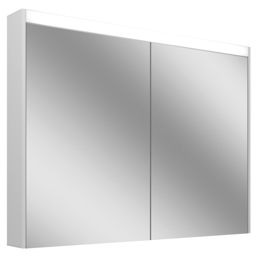 Armoire de toilette Schneider OBJECT Line Comfort LED
profil en aluminium, p. montage AP ou UP
99.5 x 74.2 x 12.3 cm
prise double en haut à droite
ou à gauche, 2 portes à double
miroir, éclairage LED direct
en haut 15 W, IP44