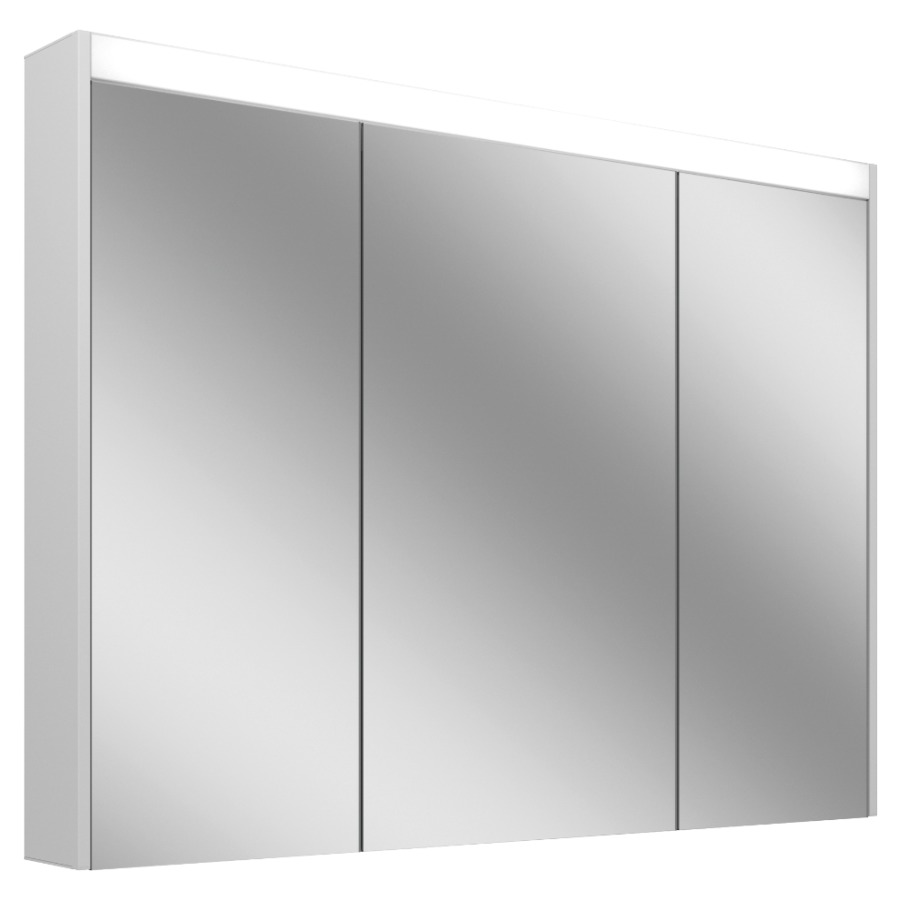 Armoire de toilette Schneider OBJECT Line Comfort LED
profil en aluminium, p. montage AP ou UP
99.5 x 74.3 x 12.3 cm
prise double en haut à droite
ou à gauche, 3 portes à double
miroir (30/40/30), éclairage
LED direct en haut 15 W, IP44