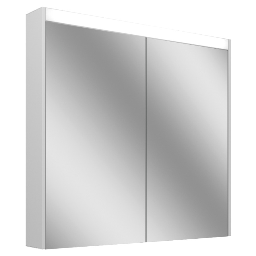 Armoire de toilette Schneider OBJECT Line Superior LED
profil en aluminium, p. montage AP ou UP
89.5 x 74.3 x 12.3 cm
prise double en bas
à gauche et à droite
2 portes à double miroir
éclairage LED direct en haut
éclairage LED indirect en bas
23/14 W, séparément
commutable, IP44