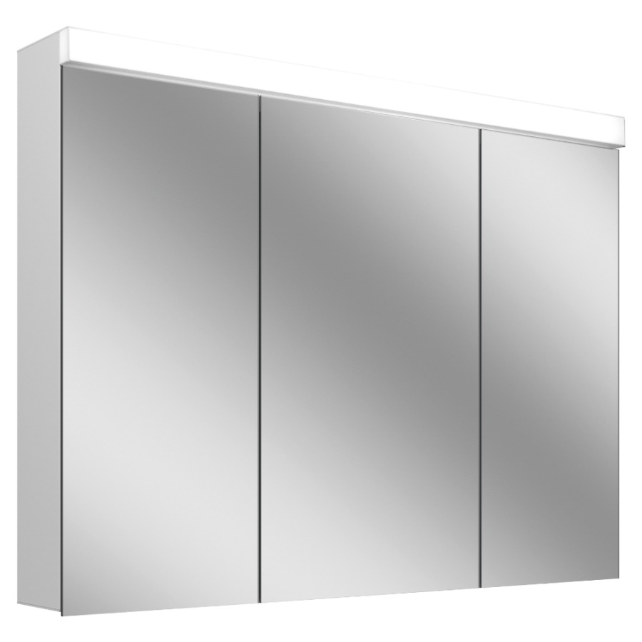 Armoire de toilette Schneider LOW basic 15 LED
profil en aluminium, p. montage AP ou UP
99.5 x 74.7 x 14.7/16 cm
prise double en haut à droite
ou à gauche, 3 portes à double
miroir (30/40/30) éclairage
LED direct en haut 24 W, IP44