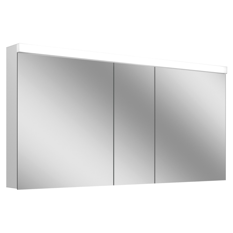 Armoire de toilette Schneider LOW basic 15 LED
profil en aluminium, p. montage AP ou UP
149.5 x 74.7 x 14.7/16 cm
prise double en haut à droite
ou à gauche, 3 portes à double
miroir (60/30/60), éclairage
LED direct en haut 38 W, IP44