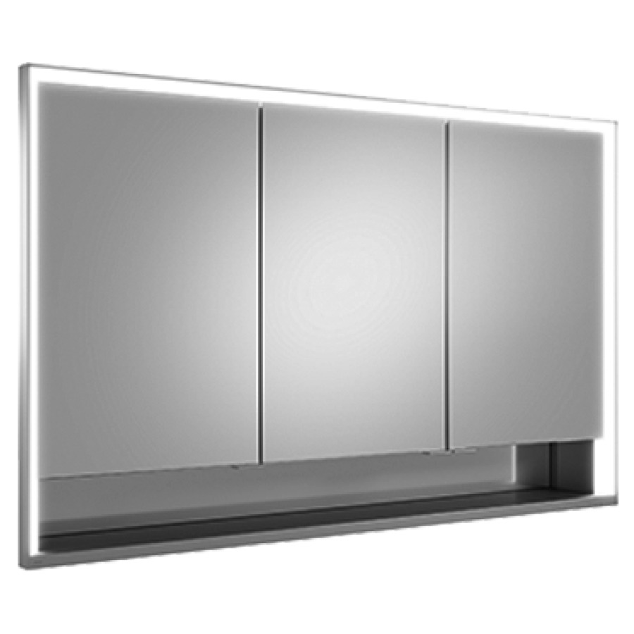 Armoire de toilette ROYAL
LUMOS UP, 120 x 73,5 x 16,5 cm
profil en aluminium, 2 prises
3 portes à double miroir
40/40/40, 6 tablettes en verre
réglable, compartiment de
rangement ouvert, éclairage
continu réglable de 2700-6500
Kelvin, LED 65 Watt