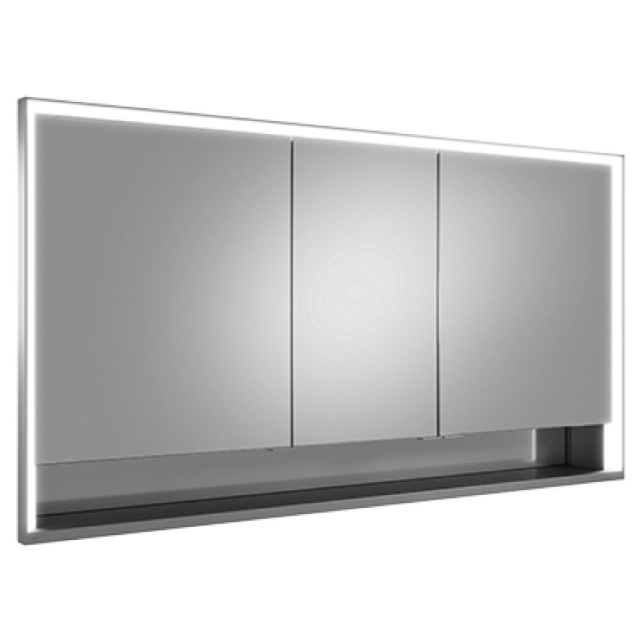 Armoire de toilette ROYAL
LUMOS UP, 140 x 73,5 x 16,5 cm
profil en aluminium, 2 prises
3 portes à double miroir
50/40/50, 6 tablettes en verre
réglable, compartiment de
rangement ouvert, éclairage
continu réglable de 2700-6500
Kelvin, LED 68 Watt