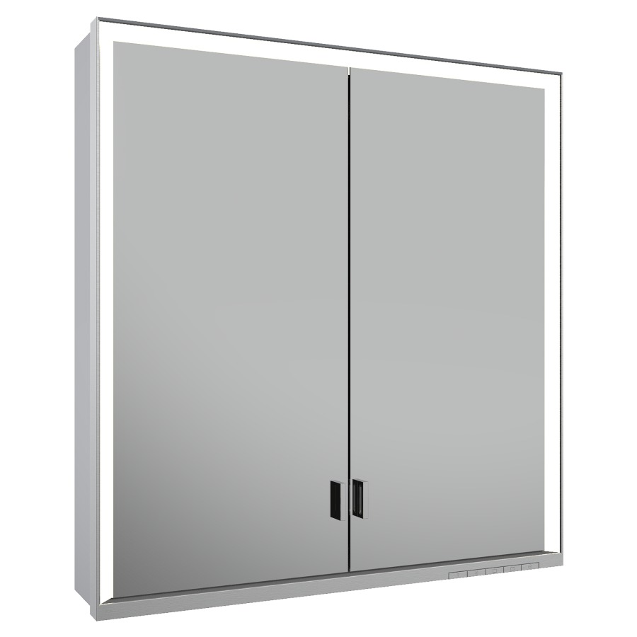 Armoire de toilette ROYAL
LUMOS AP, 80 x 73,5 x 16,5 cm
profil en aluminium, 2 prises
2 portes à double miroir
4 tablettes en verre réglable
compartiment de rangement
ouvert, éclairage continu
réglable de 2700-6500 Kelvin
LED 56 Watt
