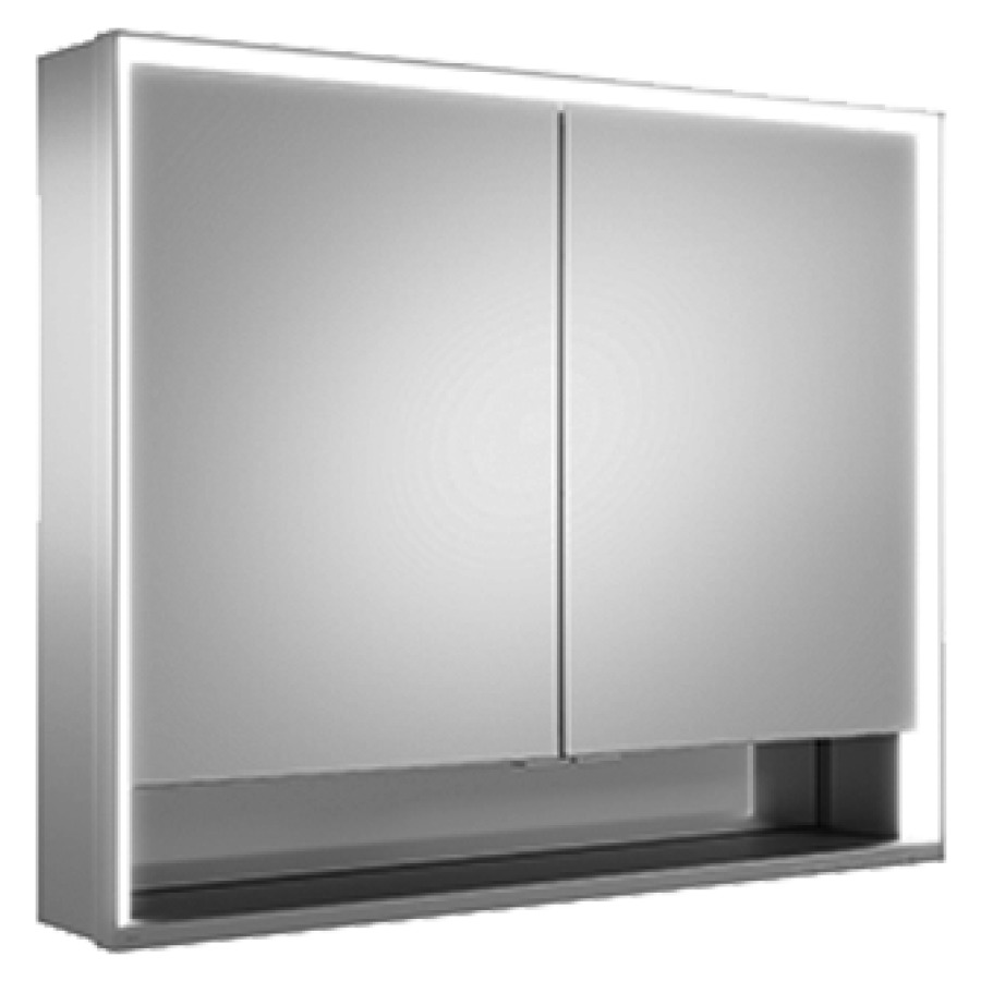 Armoire de toilette ROYAL
LUMOS AP, 90 x 73,5 x 16,5 cm
profil en aluminium, 2 prises
2 portes à double miroir
4 tablettes en verre réglable
compartiment de rangement
ouvert, éclairage continu
réglable de 2700-6500 Kelvin
LED 58 Watt