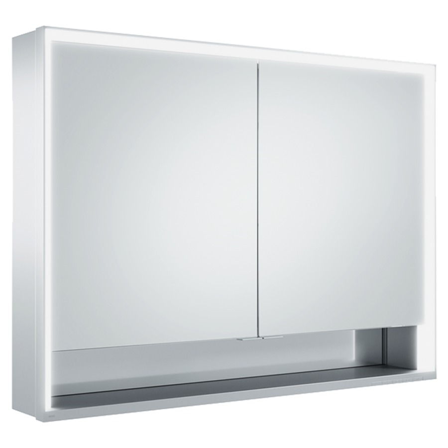 Armoire de toilette ROYAL
LUMOS AP, 100 x 73,5 x 16,5 cm
profil en aluminium, 2 prises
2 portes à double miroir
4 tablettes en verre réglable
compartiment de rangement
ouvert, éclairage continu
réglable de 2700-6500 Kelvin
LED 60 Watt