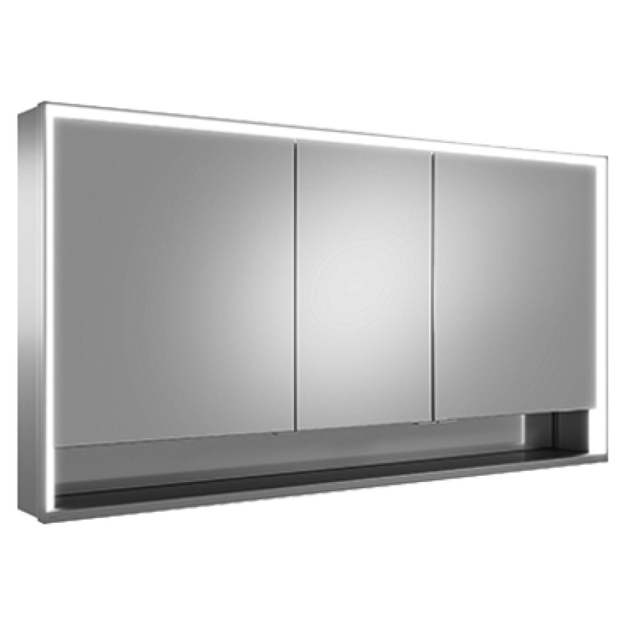 Armoire de toilette ROYAL
LUMOS AP, 140 x 73,5 x 16,5 cm
profil en aluminium, 2 prises
3 portes à double miroir
50/40/50, 6 tablettes en verre
réglable, compartiment de
rangement ouvert, éclairage
continu réglable de 2700-6500
Kelvin, LED 68 Watt