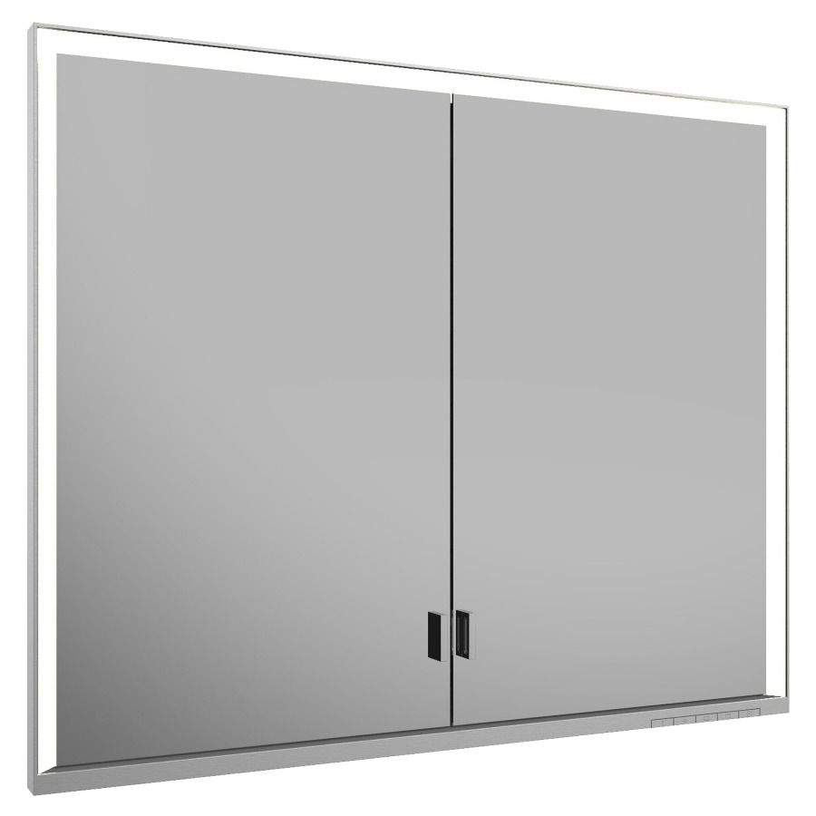 Armoire de toilette ROYAL
LUMOS UP, 90 x 73,5 x 16,5 cm
profil en aluminium, 2 prise
2 portes à double miroir
4 tablettes en verre réglable
éclairage continu réglable de
2700-6500 Kelvin LED 54 Watt
avec porte longue