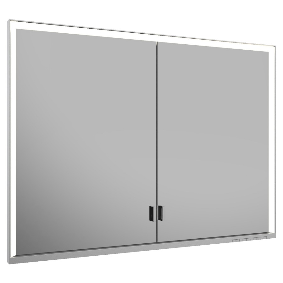 Armoire de toilette ROYAL
LUMOS UP, 100 x 73,5 x 16,5 cm
profil en aluminium, 2 prise
2 portes à double miroir
4 tablettes en verre réglable
éclairage continu réglable de
2700-6500 Kelvin LED 54 Watt
avec porte longue