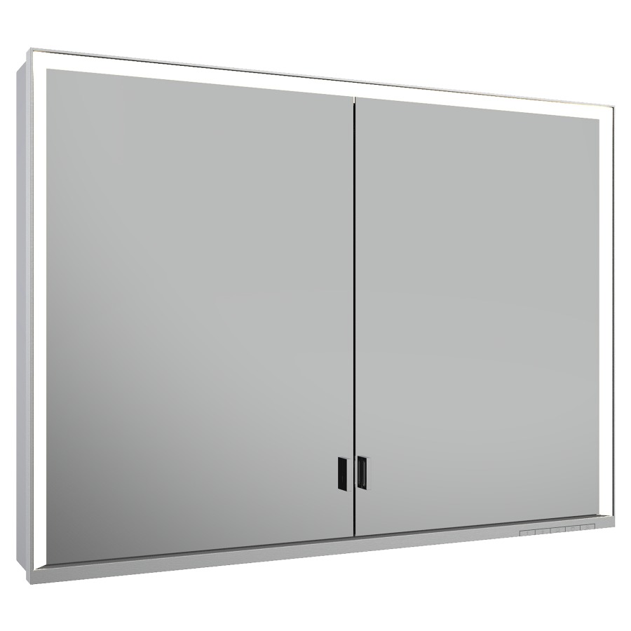 Armoire de toilette ROYAL
LUMOS AP, 100 x 73,5 x 16,5 cm
profil en aluminium, 2 prise
2 portes à double miroir
4 tablettes en verre réglable
éclairage continu réglable de
2700-6500 Kelvin LED 54 Watt
avec porte longue