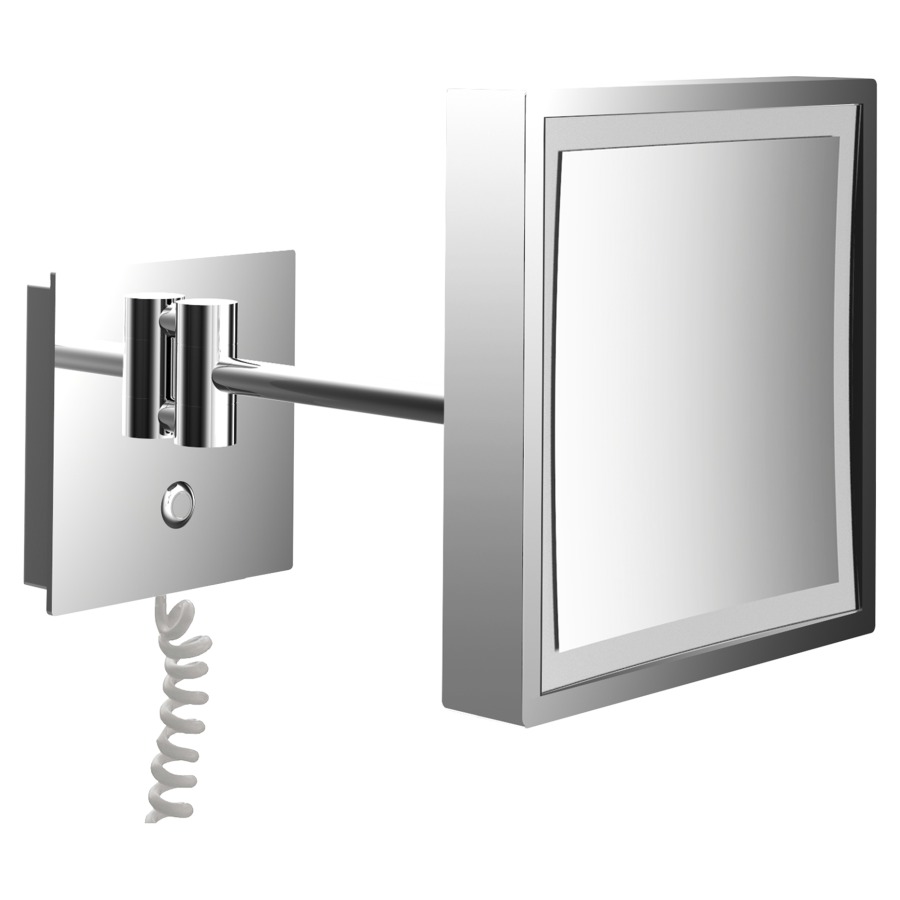 Miroir cosmétique EMCO LED
carée, raccordement mural
avec câble en spirale, à
1 bras, grossissement 3 fois
avec capteur tactile éclairé