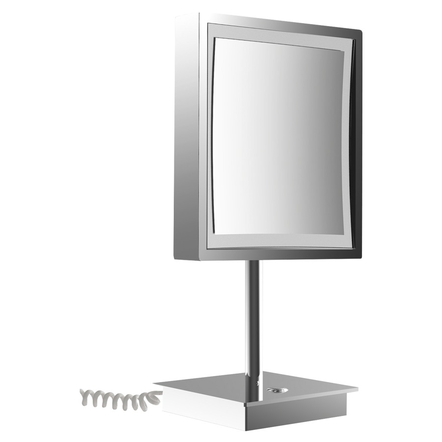 Miroir cosmétique EMCO LED
carée, modèle à poser avec
câble en spirale, à 1 bras
grossissement 3 fois, avec
capteur tactile éclairé