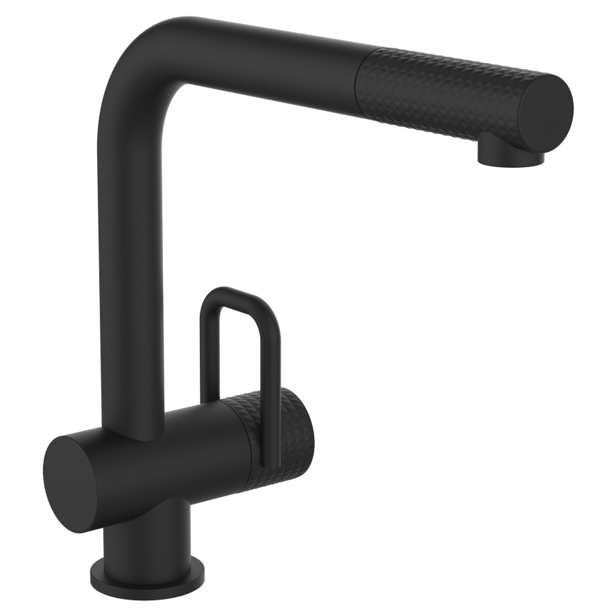 Mélangeur d'évier TWIN
saillie 225 mm, douche extensible
débit 8.7 (L/min)
positionnement de la manette de commande 
au choix, à droite/vers l'avant/à gauche
groupe acoustique&nbsp;I, Classe d’énergie B