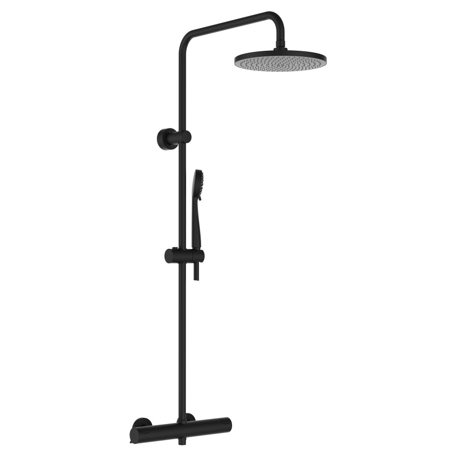 Système de douche THERM
E 153 mm, mélangeur de douche
thermostat, raccords d'arrêt
1/2" x 1/2", douche de pluie
D 200 mm, douche Stella 80 3F
tuyau de douche 160 cm
débit 9,2 l/min.
groupe acoustique II
