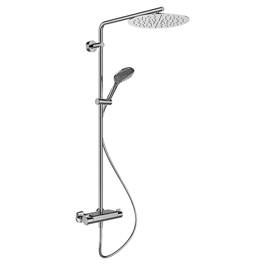 Système de douche VIVID
mélangeur de douche
thermostat, E 153 mm
raccords d'arrêt 1/2" x 1/2"
douche de pluie D 300 mm
tuyau de douche 160 cm
douche à main MyTwin120
rubiclean