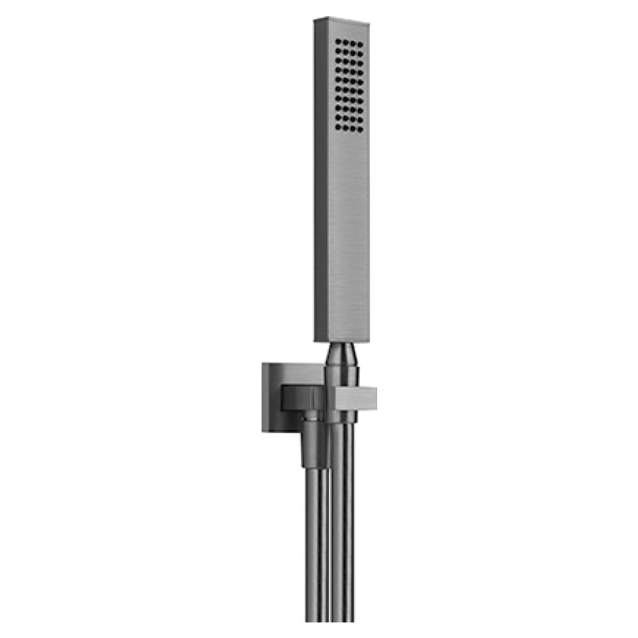 Garniture de douche RETTANGOLO
coude de raccordement mural
1/2", douche à main système
anticalcaire, tuyau de
douche 150 cm, support