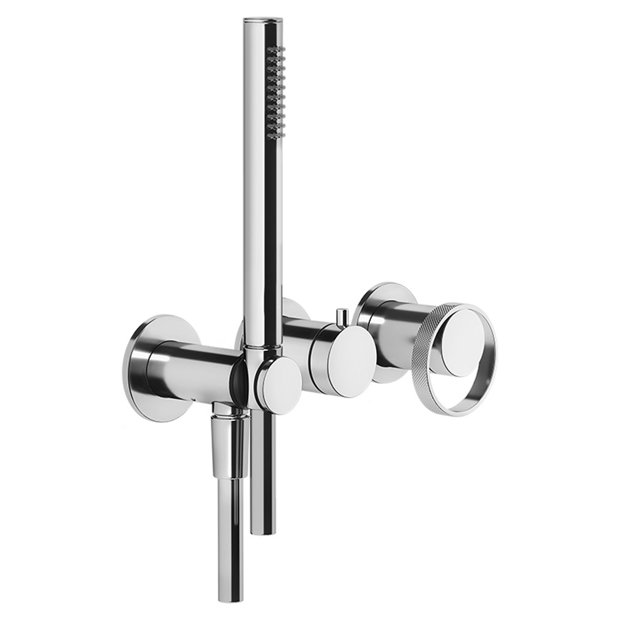 Mélangeur de bain ANELLO UP
set de montage finale
inverseur à 2 vois, avec
invereur et douche à main
support de douche
rosaces 6,5 cm, sans corps
à encastrer 712 548