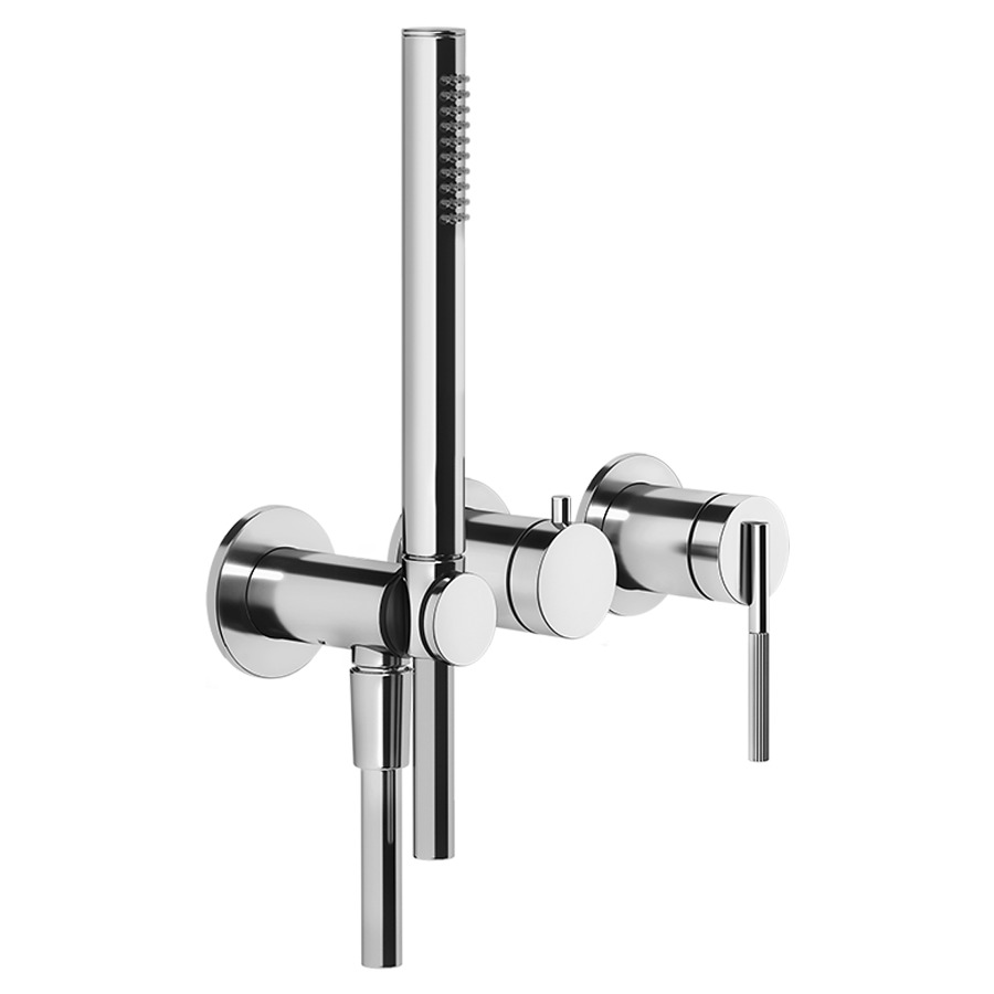 Mélangeur de bain INGRANAGGIO
UP set de montage finale
inverseur à 2 vois, avec
invereur et douche à main
support de douche
rosaces 6,5 cm, sans corps
à encastrer 712 548