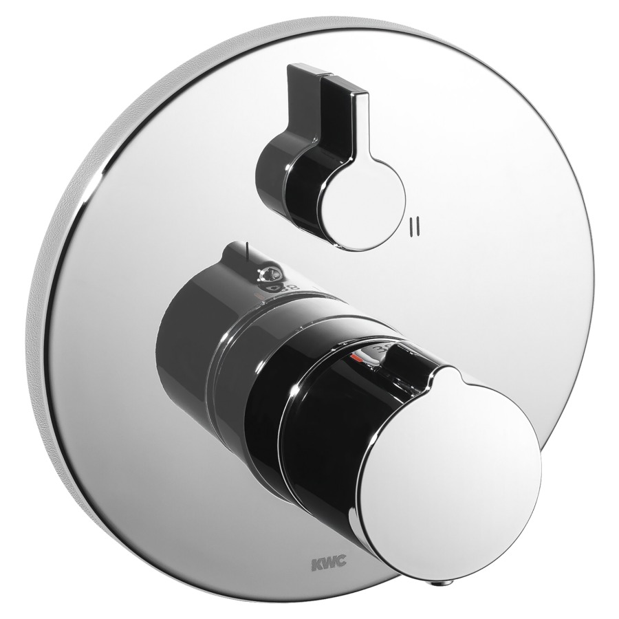 Mélangeur bain KWC THERM UP
set de montage final, inver-
seur, plaque de recouvrement
D 17 cm, dispositif
d'antisiphonnage intégré, sans
corps à encastrer 725 089/090