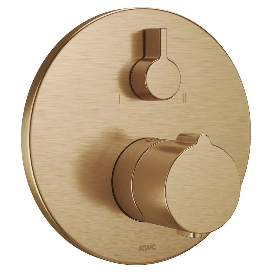 Mélangeur bain KWC THERM UP
set de montage final, inver-
seur, plaque de recouvrement
D 17 cm, dispositif
d'antisiphonnage intégré, sans
corps à encastrer 725 089/090