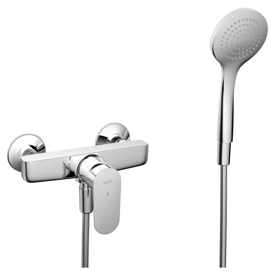Mélangeur de douche ELLA
E 153 mm, raccords d'arrêt
1/2" x 1/2", douche
tuyau de douche 160 cm
groupe acoustique NT