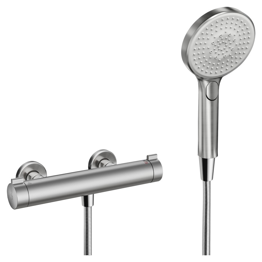 Duschenmischer KWC THERM STYLE 
AD 153 mm, Abstellverschraubungen 1/2" x 1/2"
EfficientFlow
Durchflussmenge 11.3 (L/min)
mit Brause und Brauseschlauch 150 cm
Geräuschgruppe I
Energieklasse C
