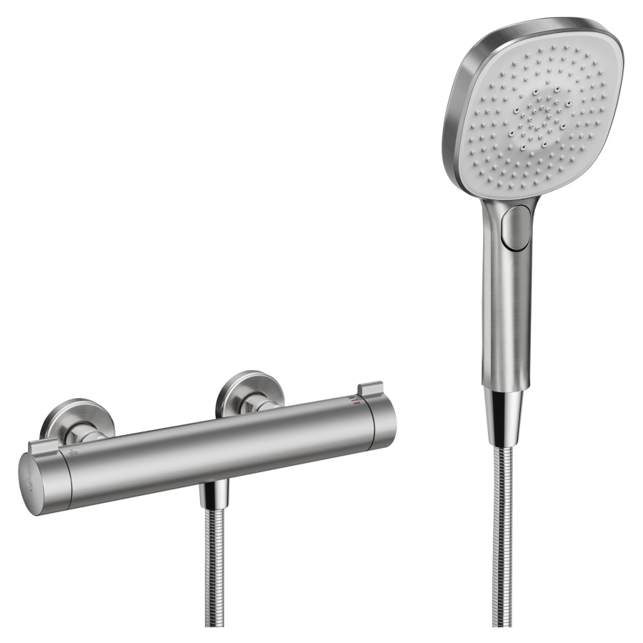 Duschenmischer KWC THERM DESIGN 
AD 153 mm, Abstellverschraubungen 1/2" x 1/2"
EfficientFlow
Durchflussmenge 11.3 (L/min)
mit Brause und Brauseschlauch 150 cm
Geräuschgruppe I
Energieklasse C