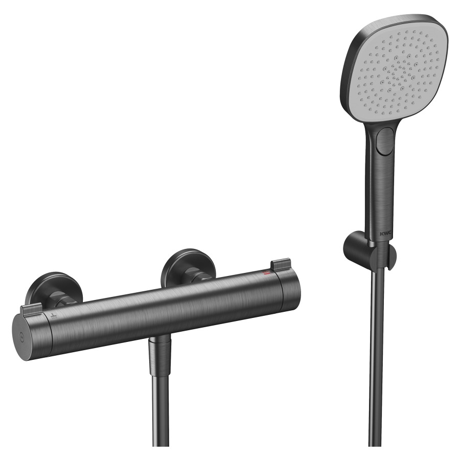 Mélangeur de douche KWC THERM DESIGN 
E 153 mm, raccords d’arrêt 1/2" x 1/2"
SmartControl
débit 11.3 (L/min)
avec douche et tuyau de douche 150 cm
groupe acoustique&nbsp;I
Classe d’énergie C