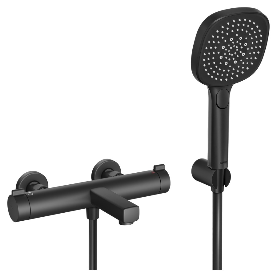 Bademischer KWC THERM DESIGN
AD 153 mm, Abstellverschraubungen 1/2" x 3/4"
Ausladung 195 mm, Auslauf fest
EfficientFlow, Durchflussmenge 20 (L/min)
Handbrause Durchflussmenge 12.4 (L/min)
mit Brause, Brauseschlauch 160 cm und Halter
Geräuschgruppe I, Energieklasse C