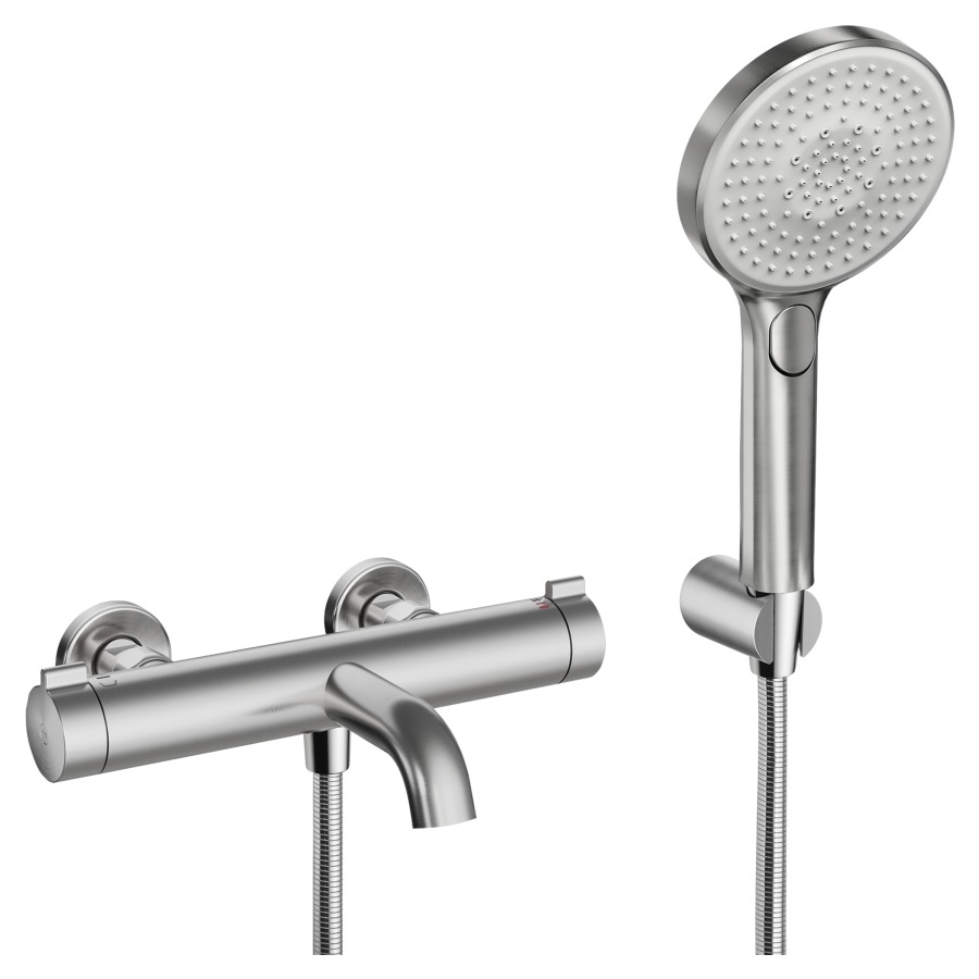 Bademischer KWC THERM STYLE
AD 153 mm, Abstellverschraubungen 1/2" x 3/4"
Ausladung 195 mm, Auslauf fest
EfficientFlow, Durchflussmenge 20 (L/min)
Handbrause Durchflussmenge 11.3 (L/min)
mit Brause, Brauseschlauch 150 cm und Halter
Geräuschgruppe I, Energieklasse C