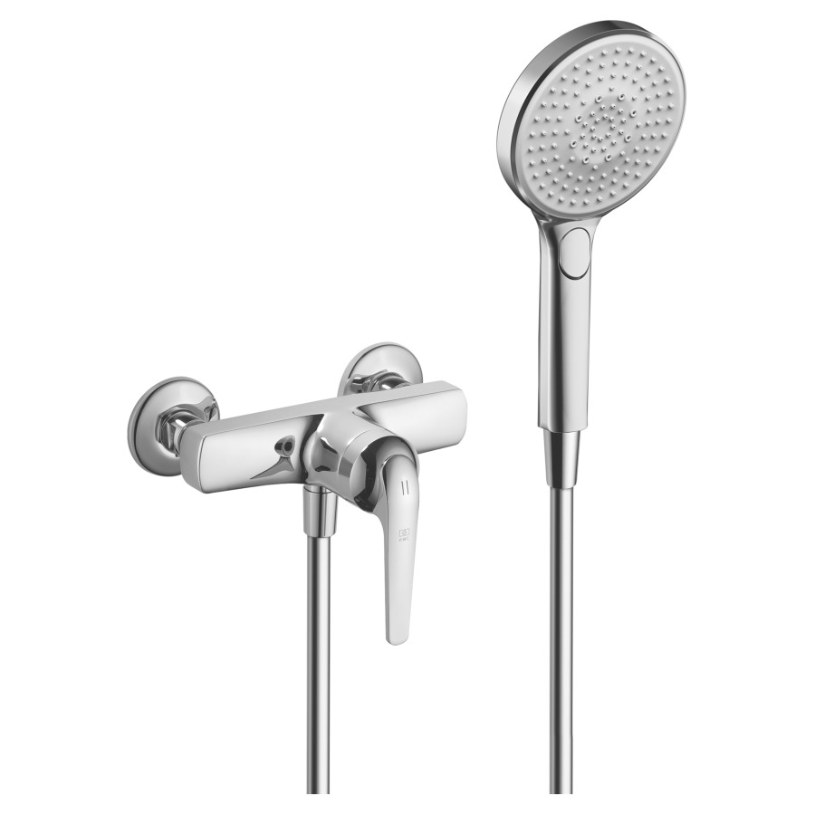 Mélangeur de douche DOMO.5
E 153 mm, raccords d'arrêt
1/2" x 1/2", membrane
d'étanchéité, douche
tuyau de douche 160 cm
groupe acoustique I