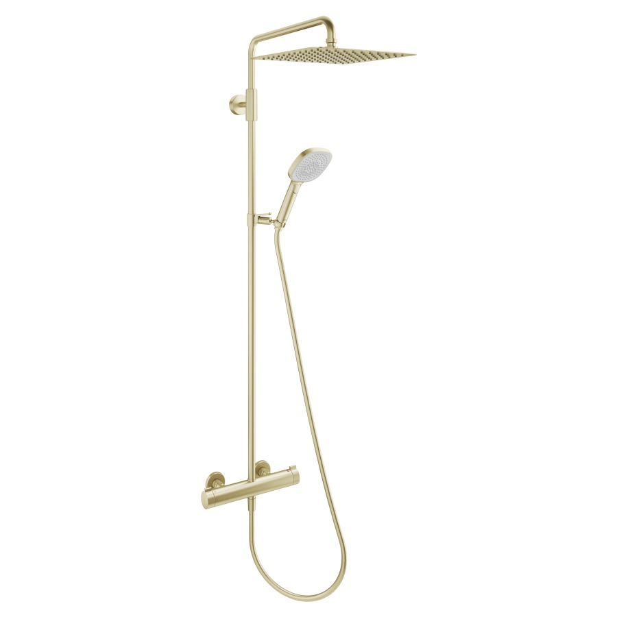Système de douche KWC THERM
DESIGN, E 153 mm, raccords
d'arrêt 1/2" x 1/2", douche à
main Choice-H avec tuyau
douche de tête Piatto-X
carée 30 x 30 cm, glissière