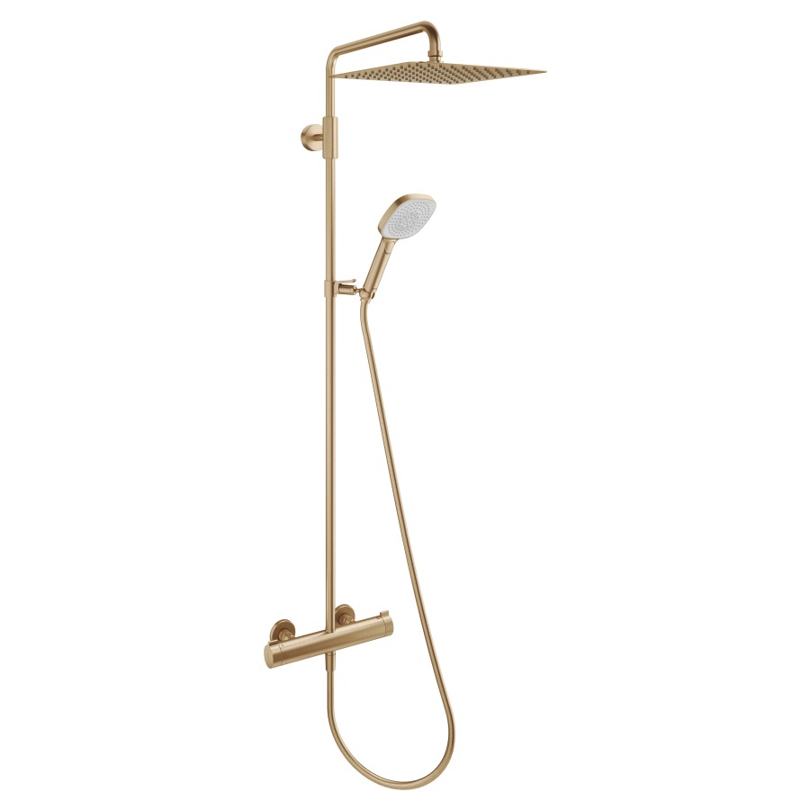 Système de douche KWC THERM
DESIGN, E 153 mm, raccords
d'arrêt 1/2" x 1/2", douche à
main Choice-H avec tuyau
douche de tête Piatto-X
carée 30 x 30 cm, glissière