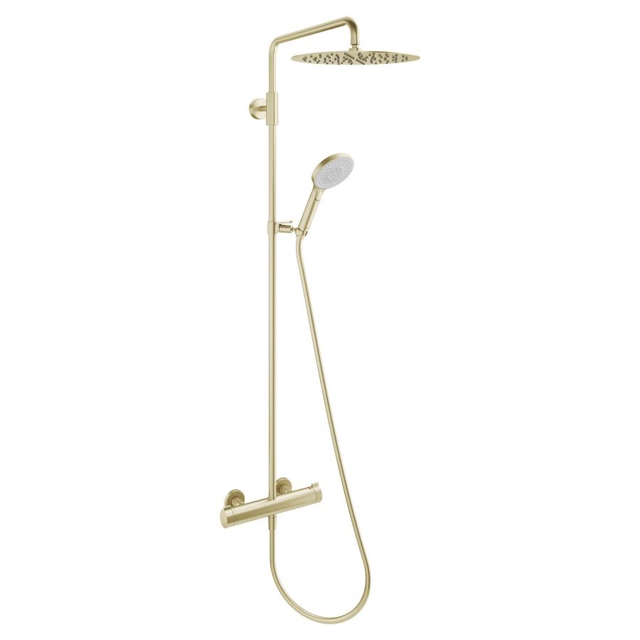 Système de douche KWC THERM
STYLE, E 153 mm, raccords
d'arrêt 1/2" x 1/2", douche à
main Choice-G avec tuyau
douche de tête Piatto-X ronde
D 30 cm, glissière