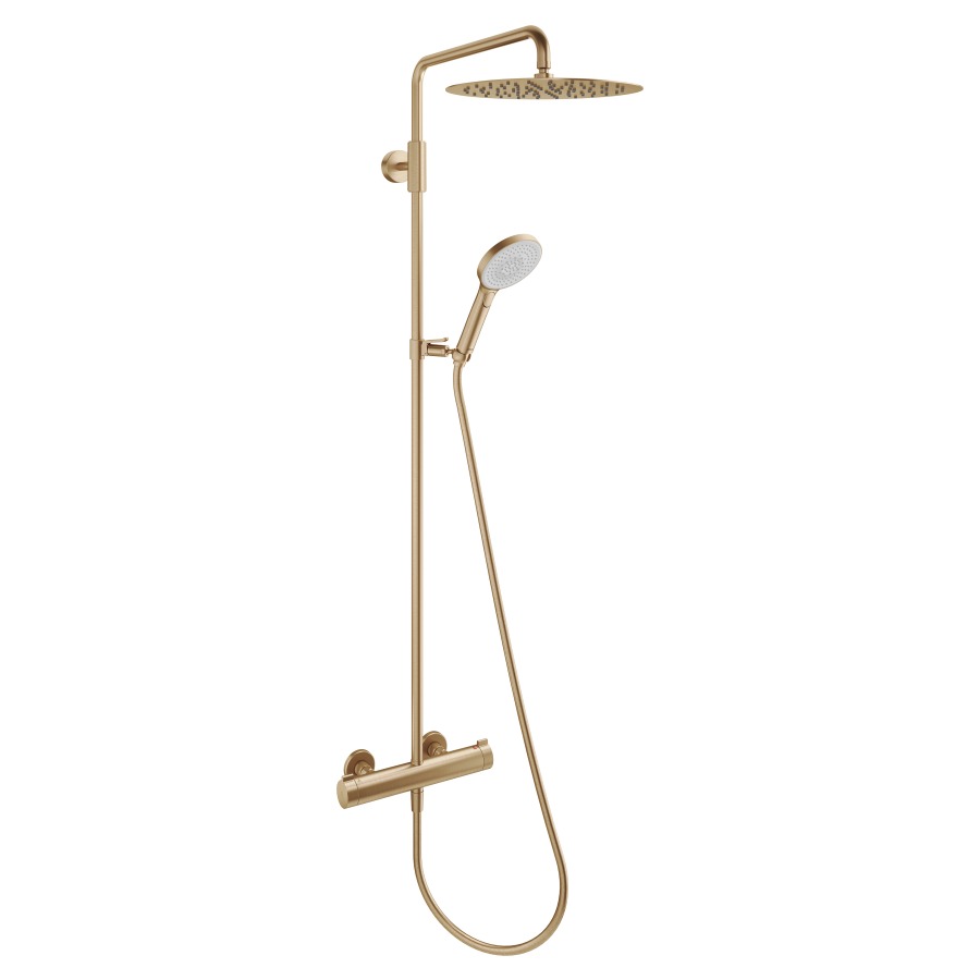 Système de douche KWC THERM
STYLE, E 153 mm, raccords
d'arrêt 1/2" x 1/2", douche à
main Choice-G avec tuyau
douche de tête Piatto-X ronde
D 30 cm, glissière