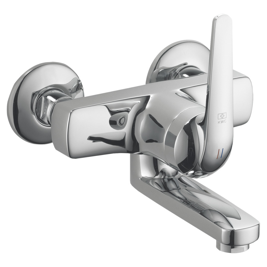 Mélangeur mural DOMO.5
E 120 mm, S 175 mm goulot
orientable, raccords d'arrêt
1/2" x 1/2", membrane
d'étanchéité, groupe
acoustique I