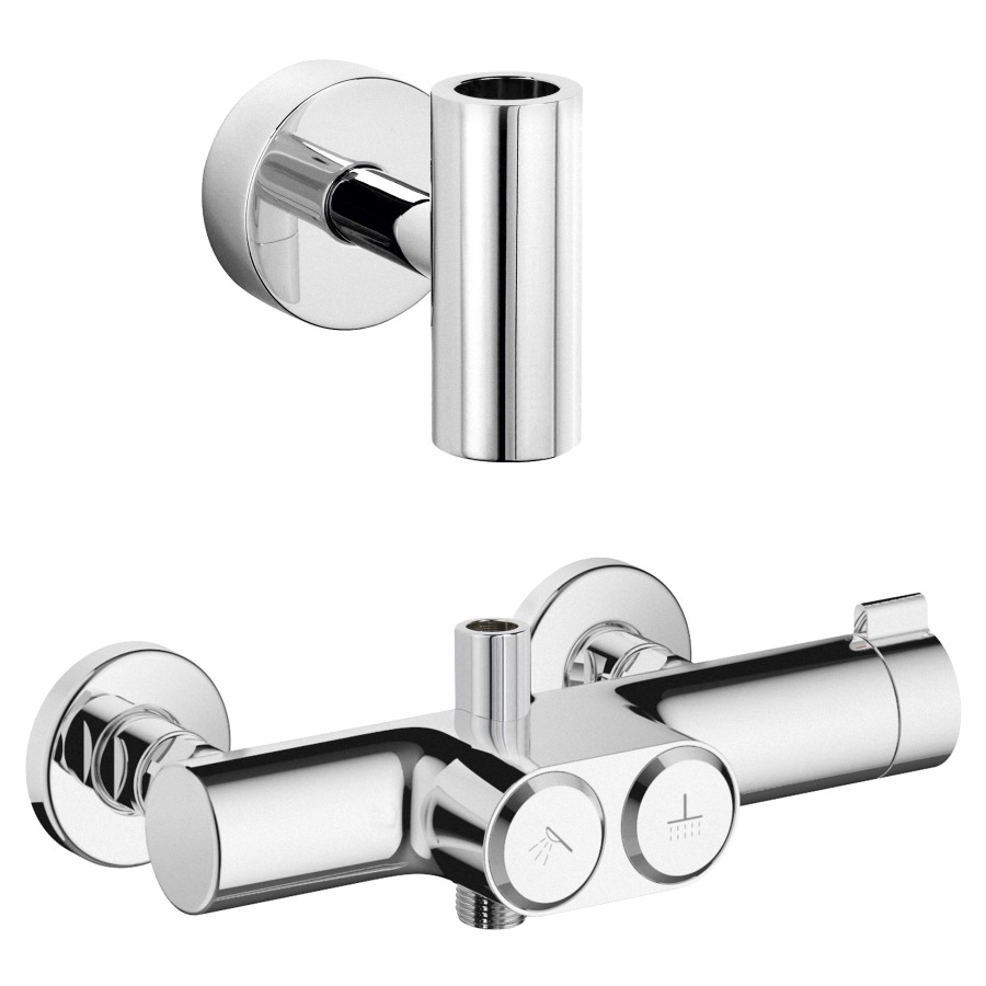 Mélangeur de douche CHOICE
Thermostat, E 153 mm
raccords d'arrêt 1/2" x 1/2"
sortie supérieure, sans
régulation de la quantité
SkinProtect, consommation
activable par bouton Choice
tuyau 180 cm, support pour
glissière de douche incl.
sans 727 965/966