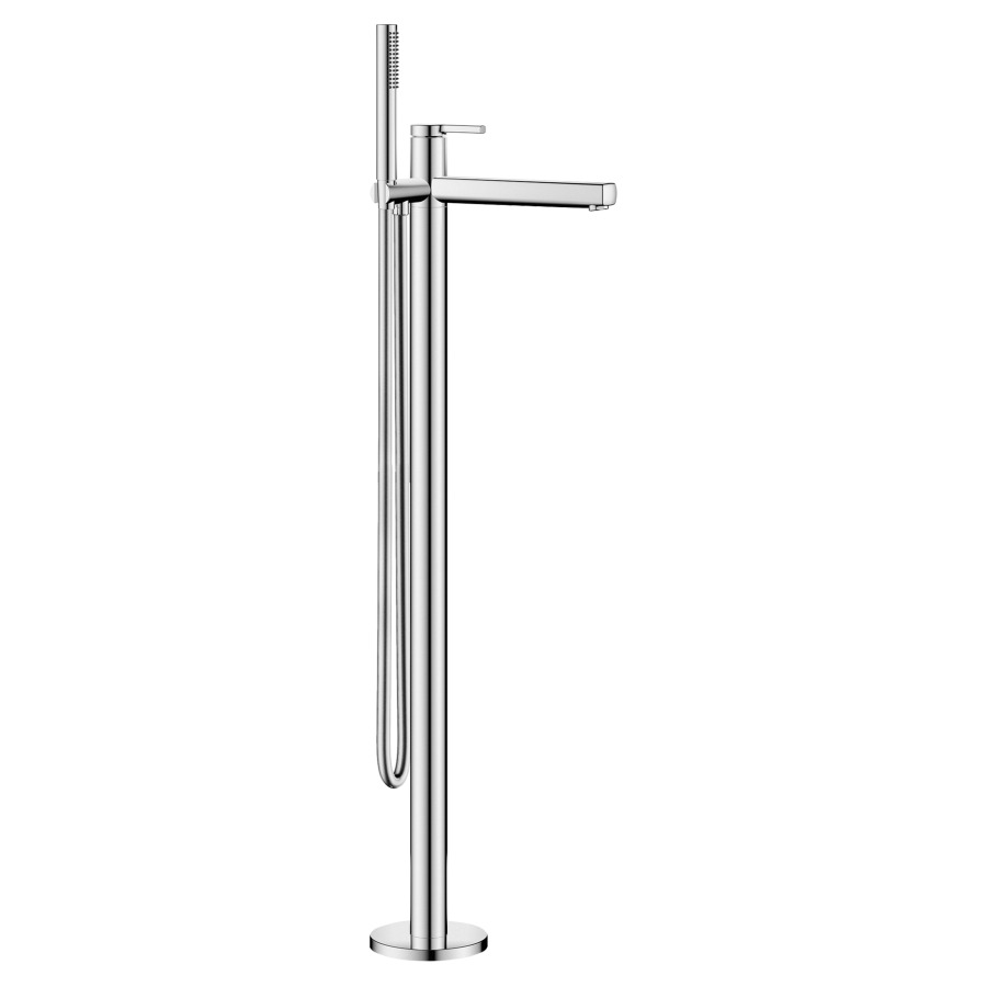 Mélangeur de bain AVA 2.0
S 250 mm, goulot fixe
H jusqu'à aérateur 806-902 mm
avec colonne pour montage
à pose libre, douche, tuyau de
douche 150 cm, sans corps à
encastrer 725 078