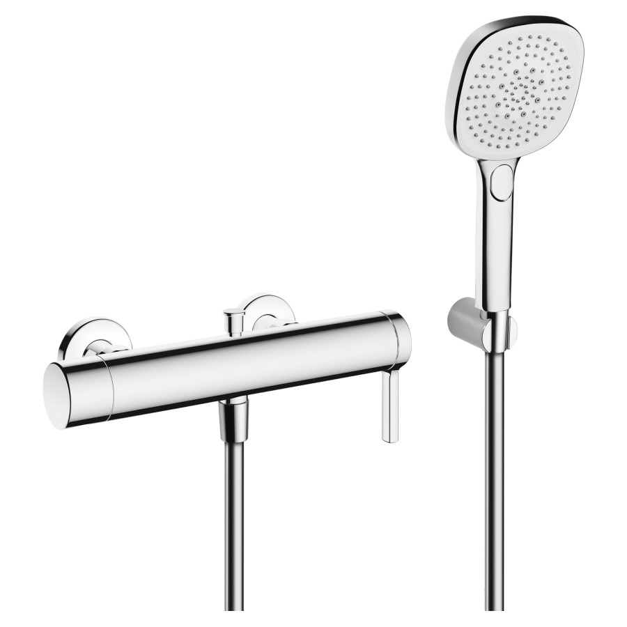 Mélangeur de bain AVA 2.0
E 153 mm, raccords d'arrêt
1/2" x 3/4", utilisation
latérale, avec douche
tuyau de douche 160 cm
support, goulot tournant 60°