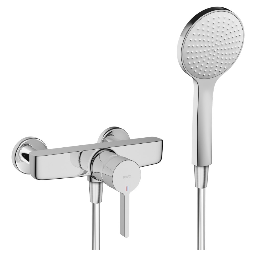 Mélangeur de douche Fit
E 153 mm, raccords d'arrêt
1/2" x 1/2", avec douche
tuyau de douche 160 cm