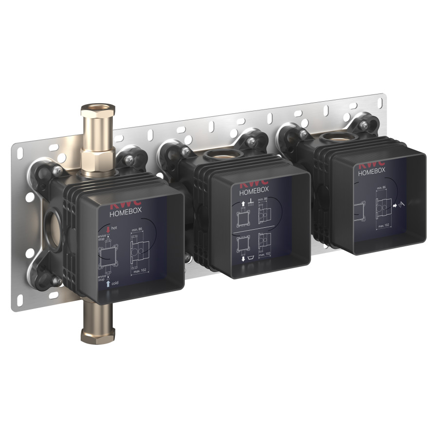 Corps à encastrer HOMEBOX UP
3/4"/1/2", 2 fonctions
avec fermeture eau chaude
et froide incorporée
manchette d'étanchéité